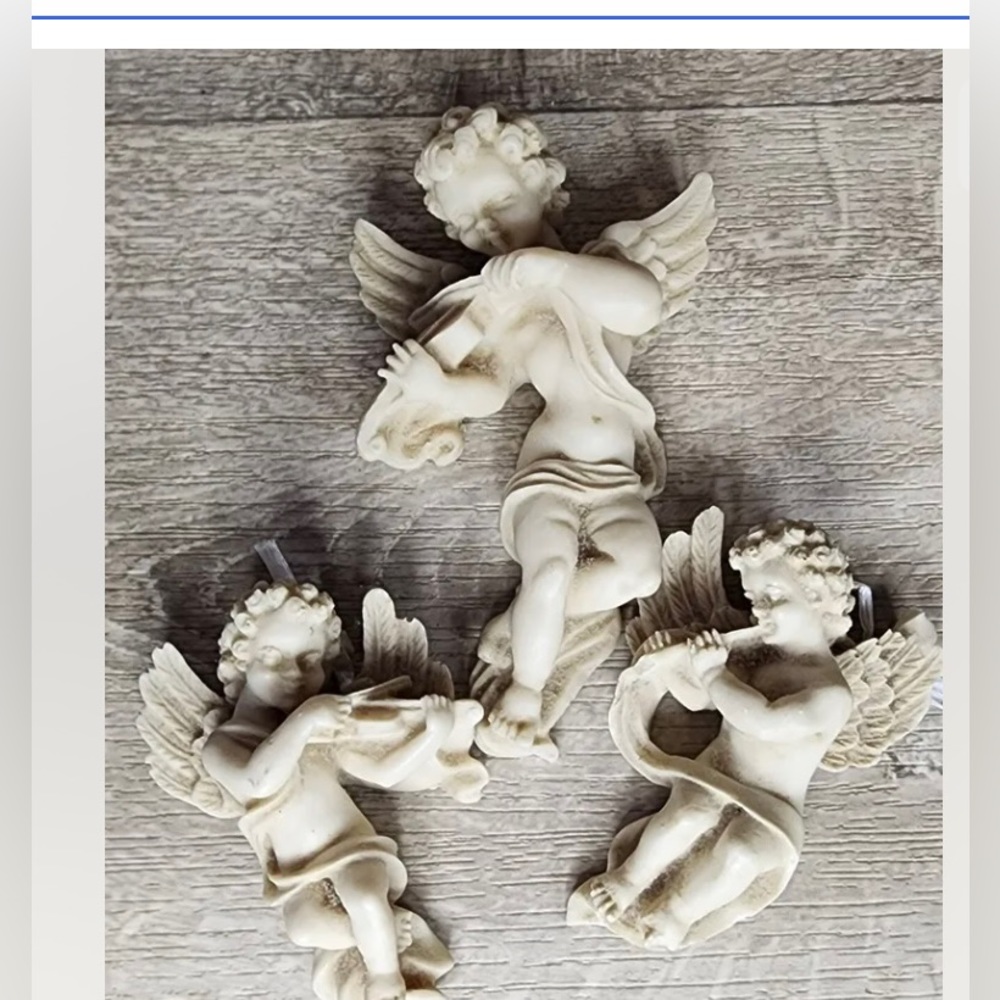 SALE! Vintage Set of 3 Cherub Angels Wall Hanging Decor Figurines 6" & 8" Resin